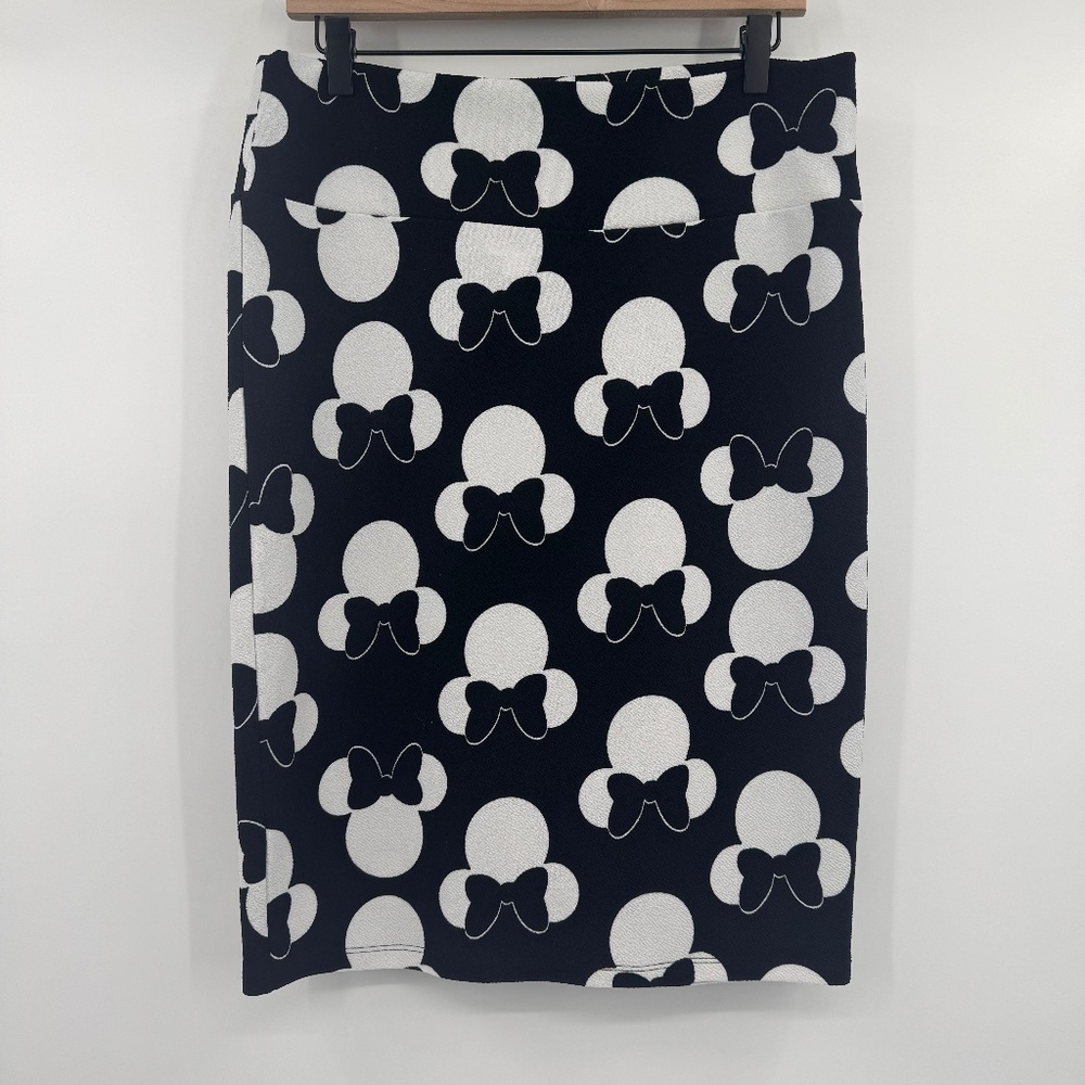 Lularoe Skirt Womens Large Black White Minnie Mouse Cosplay Mini Pencil Stretch